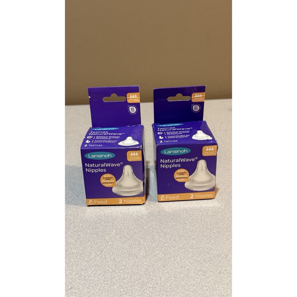 Lansinoh NaturalWave Baby Bottle Nipples Fast Flow BPA- BPS Free Silicone 2 Pack